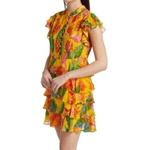 FARM Rio 'Beaks & Bananas' Printed Ruffle Mini Dress, Yellow Multi color